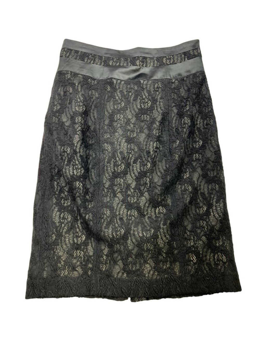 Worthington Petite Womens Knee Length A-Line Lace Skirt Size 8P Black Back Slit